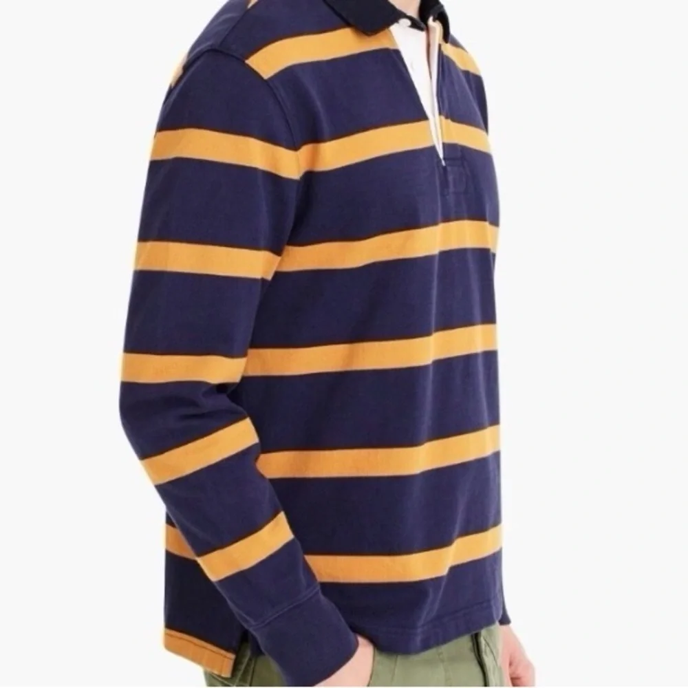 J. Crew Blue & Orange Stripe Preppy Academia Old Money Rugby Shirt Size L